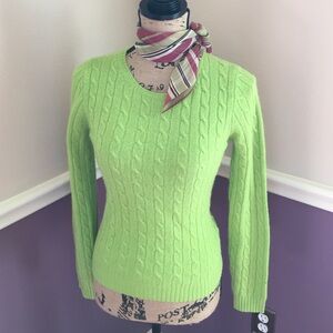 J. Crew Lime Green Cable-Knit Crewneck Sweater size S